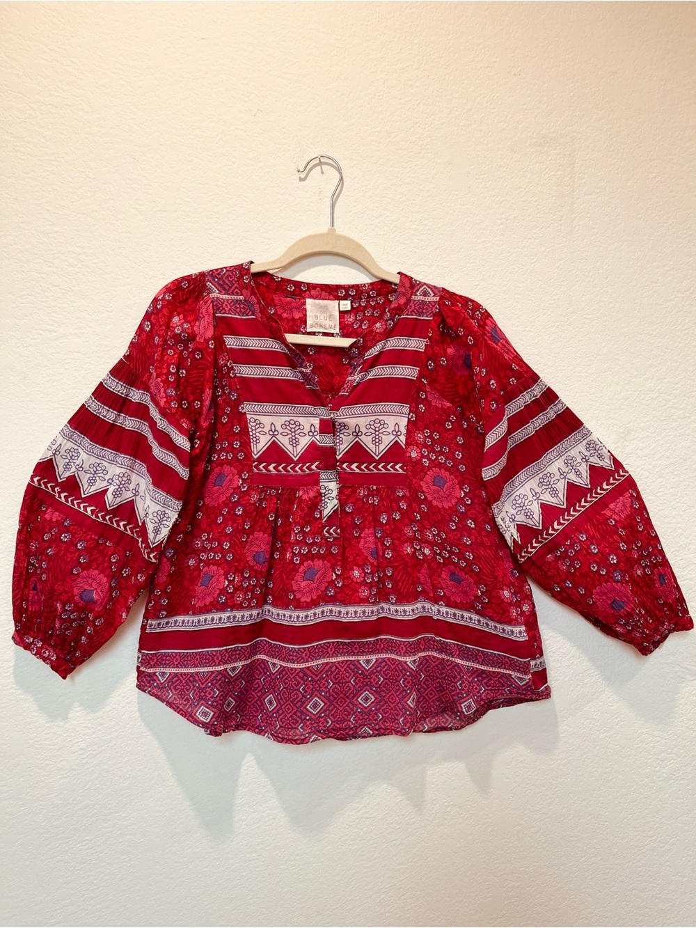Boheme Red Floral V-Neck Blouse